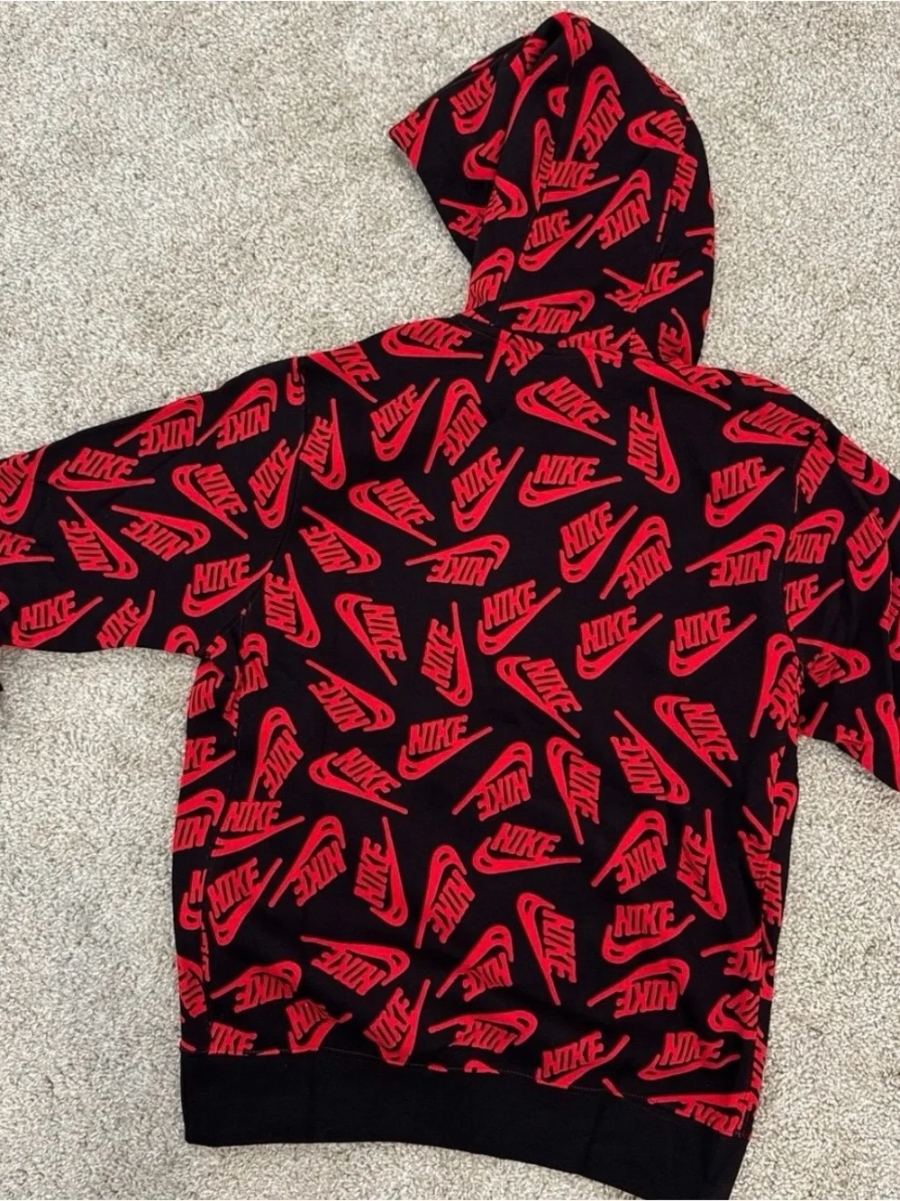 Nike Black Hoodie with Red Allover Logo Print